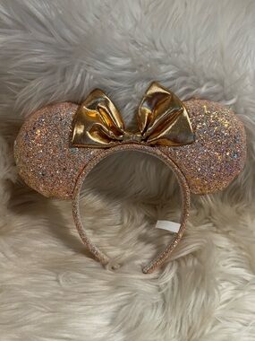 NWT Disney Minnie Ears Pink/Rose Gold Confetti & Bow Headband